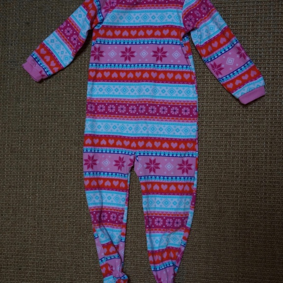 Girls Size 4T Carter's Pink/Aqua 1-piece Flannel PJs - Picture 3 of 3